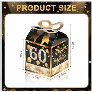 60th Birthday Party Favor Gift Boxes Black Gold  Happy Birthday Treat Boxes